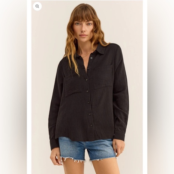 Womens Z Supply - KAILI BUTTON UP GAUZE TOP black size medium NWT - Picture 1 of 9